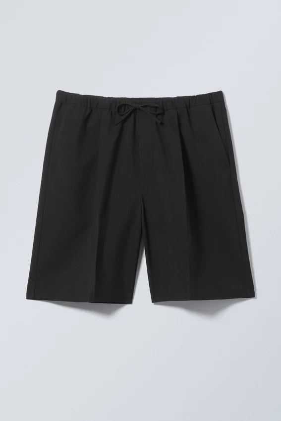 Loose-Fit Twill Drawstring Suiting Shorts – Black Loose-Fit Twill Drawstring Suiting Shorts – Black