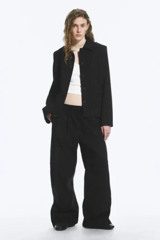 Loose Fit Washed Ripstop Trousers – Black