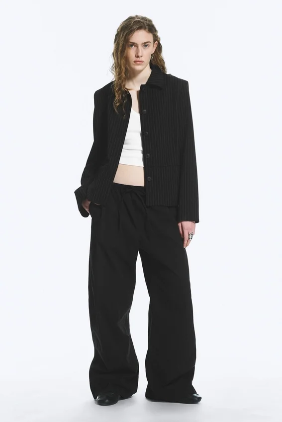 Loose Fit Washed Ripstop Trousers – Black Loose Fit Washed Ripstop Trousers – Black