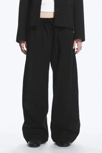Loose Fit Washed Ripstop Trousers – Black