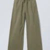 Loose Fit Washed Ripstop Trousers – Dark Khaki Green Loose Fit Washed Ripstop Trousers – Dark Khaki Green