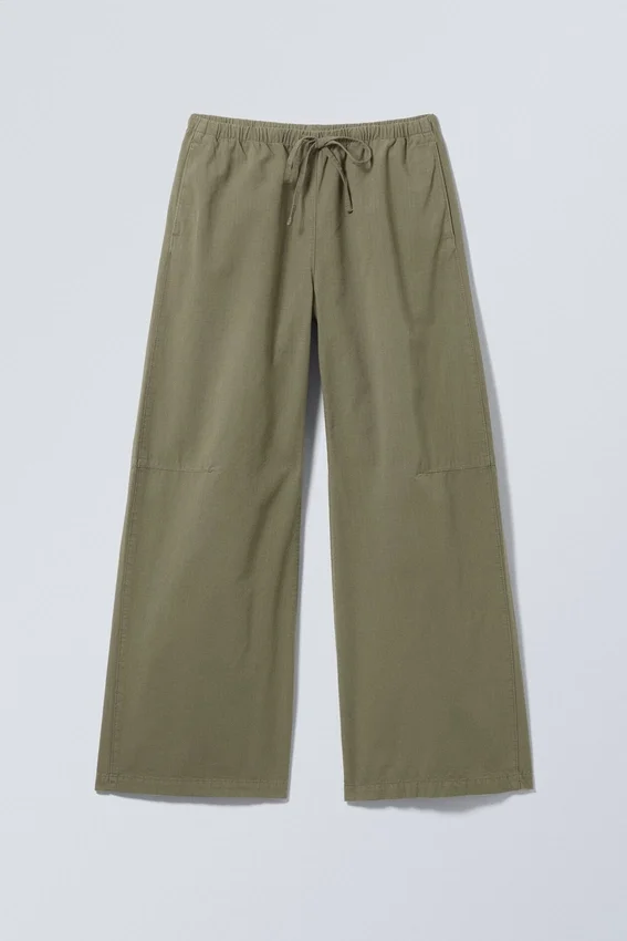 Loose Fit Washed Ripstop Trousers – Dark Khaki Green Loose Fit Washed Ripstop Trousers – Dark Khaki Green