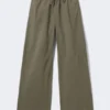 Loose Fit Washed Ripstop Trousers – Khaki Green Loose Fit Washed Ripstop Trousers – Khaki Green