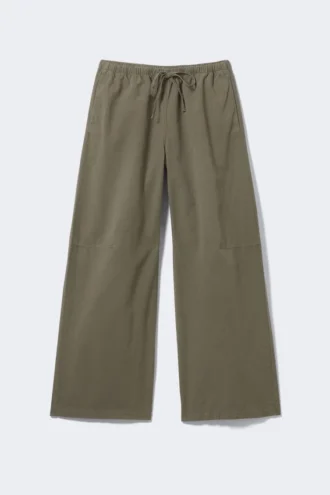 Loose Fit Washed Ripstop Trousers – Khaki Green