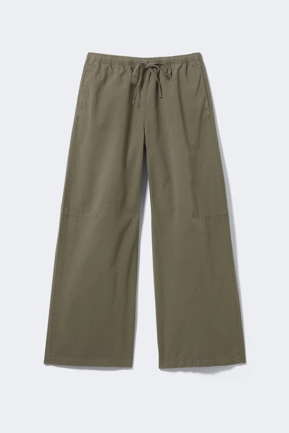 Loose Fit Washed Ripstop Trousers – Khaki Green Loose Fit Washed Ripstop Trousers – Khaki Green