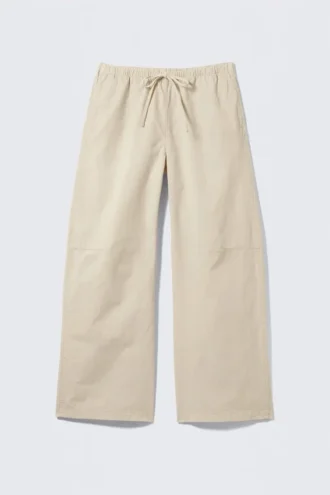 Loose Fit Washed Ripstop Trousers – Light Beige