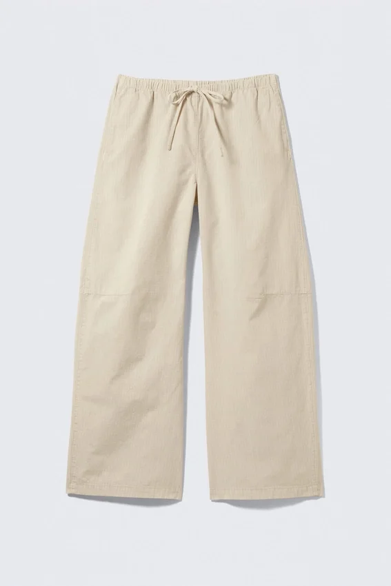 Loose Fit Washed Ripstop Trousers – Light Beige Loose Fit Washed Ripstop Trousers – Light Beige