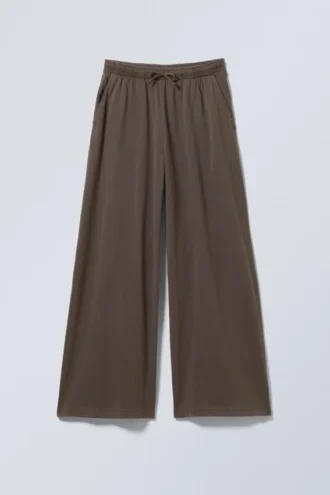 Loose Fit Wide Leg Jersey Trousers – Washed Dark Brown