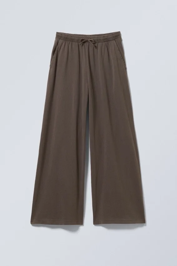 Loose Fit Wide Leg Jersey Trousers – Washed Dark Brown Loose Fit Wide Leg Jersey Trousers – Washed Dark Brown