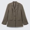 Loose Fit Wool Blend Herringbone Blazer – Dark Mole Herringbone Loose Fit Wool Blend Herringbone Blazer – Dark Mole Herringbone