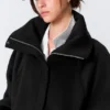 Loose Fit Wool Jacket with Raglan Sleeves – Black Loose Fit Wool Jacket with Raglan Sleeves – Black