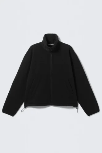 Loose Fit Zip Fleece Jacket – Black