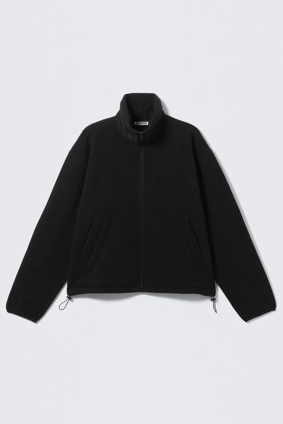 Loose Fit Zip Fleece Jacket – Black Loose Fit Zip Fleece Jacket – Black