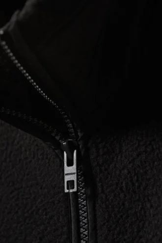 Loose Fit Zip Fleece Jacket – Black