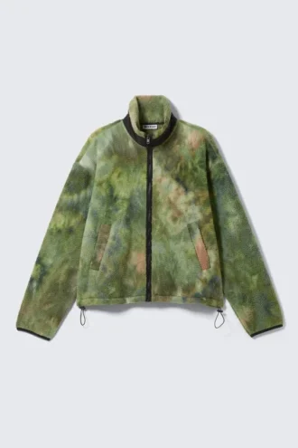 Loose Fit Zip Fleece Jacket – Marbled Green