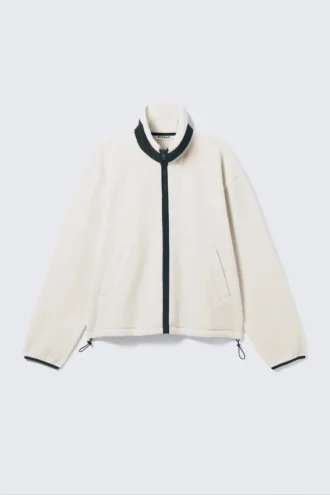 Loose Fit Zip Fleece Jacket – White