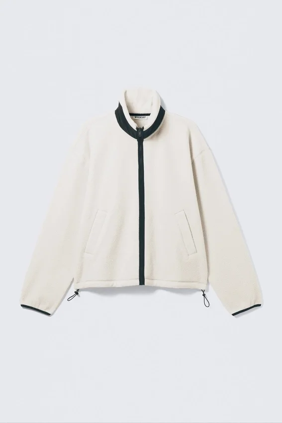 Loose Fit Zip Fleece Jacket – White Loose Fit Zip Fleece Jacket – White
