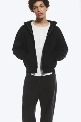 Loose Fit Zip Hoodie – Black