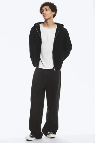 Loose Fit Zip Hoodie – Black