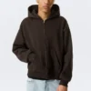 Loose Fit Zip Hoodie – Dark Brown Loose Fit Zip Hoodie – Dark Brown