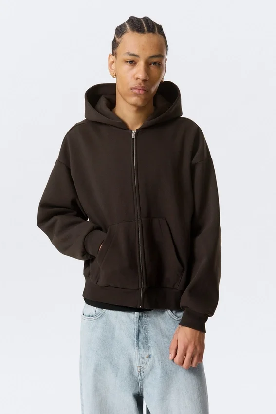 Loose Fit Zip Hoodie – Dark Brown Loose Fit Zip Hoodie – Dark Brown
