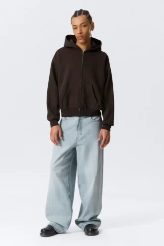 Loose Fit Zip Hoodie – Dark Brown