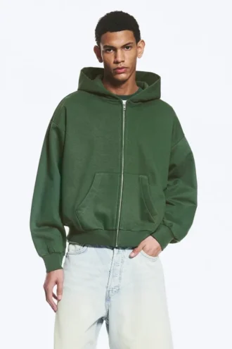 Loose Fit Zip Hoodie – Dark Green