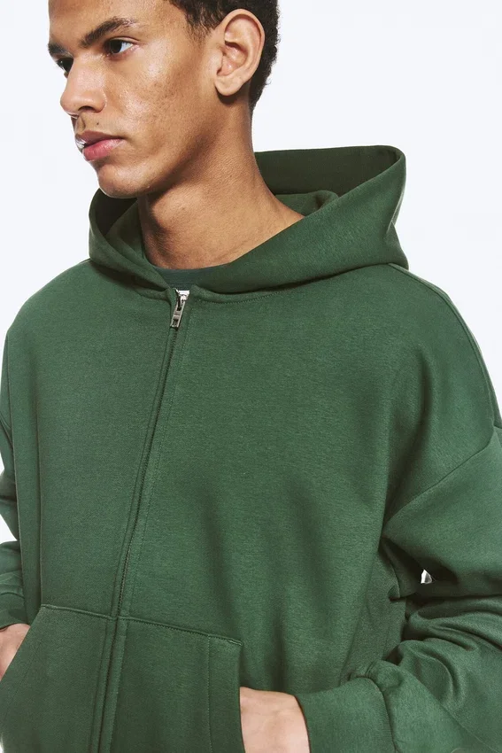 Loose Fit Zip Hoodie – Dark Green Loose Fit Zip Hoodie – Dark Green