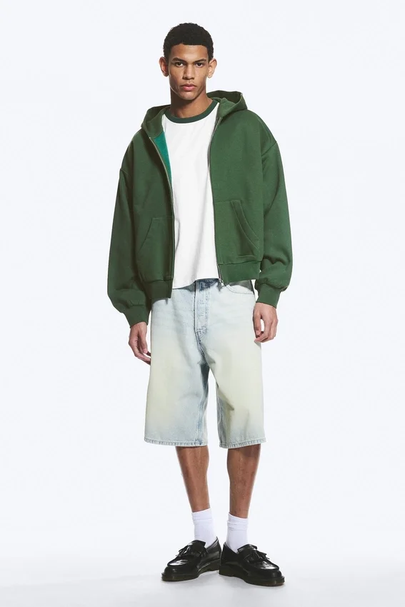 Loose Fit Zip Hoodie – Dark Green Loose Fit Zip Hoodie – Dark Green