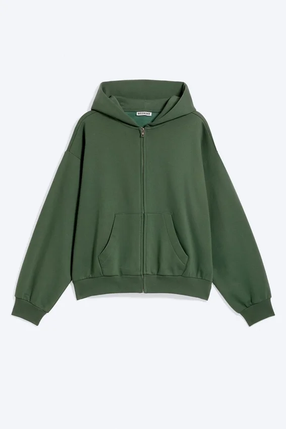 Loose Fit Zip Hoodie – Dark Green Loose Fit Zip Hoodie – Dark Green