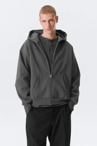 Loose Fit Zip Hoodie – Dark Grey Loose Fit Zip Hoodie – Dark Grey