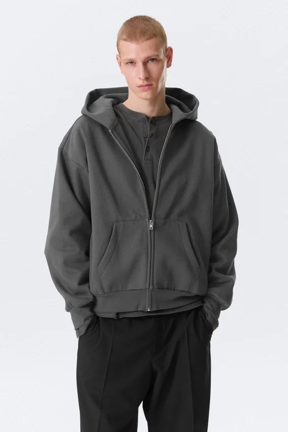Loose Fit Zip Hoodie – Dark Grey Loose Fit Zip Hoodie – Dark Grey