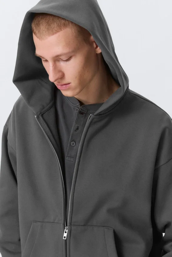 Loose Fit Zip Hoodie – Dark Grey Loose Fit Zip Hoodie – Dark Grey
