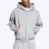 Loose Fit Zip Hoodie – Grey Melange Loose Fit Zip Hoodie – Grey Melange