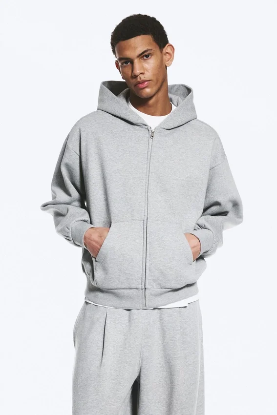 Loose Fit Zip Hoodie – Grey Melange Loose Fit Zip Hoodie – Grey Melange
