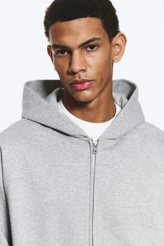 Loose Fit Zip Hoodie – Grey Melange Loose Fit Zip Hoodie – Grey Melange