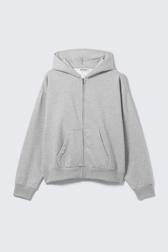 Loose Fit Zip Hoodie – Grey Melange Loose Fit Zip Hoodie – Grey Melange