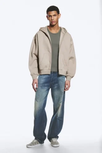 Loose Fit Zip Hoodie – Light Beige