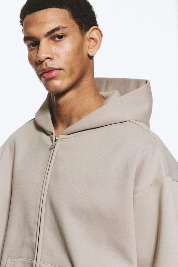 Loose Fit Zip Hoodie – Light Beige Loose Fit Zip Hoodie – Light Beige