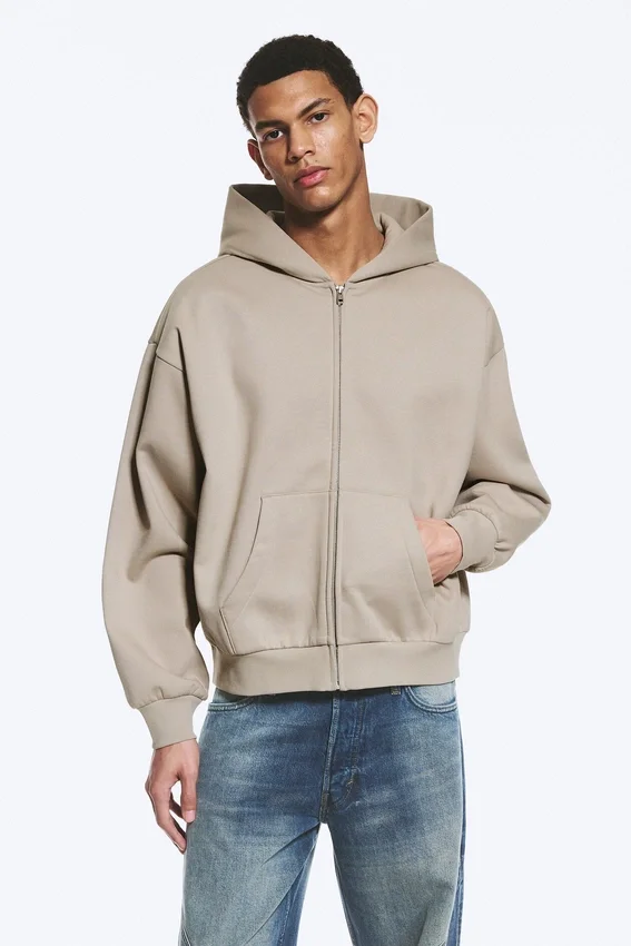 Loose Fit Zip Hoodie – Light Beige Loose Fit Zip Hoodie – Light Beige