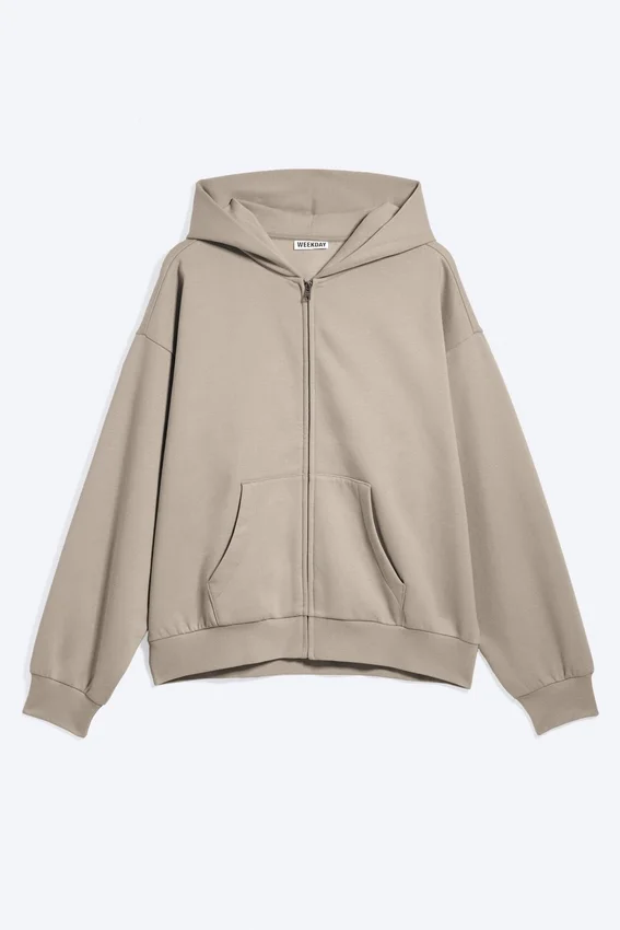Loose Fit Zip Hoodie – Light Beige Loose Fit Zip Hoodie – Light Beige