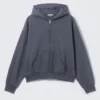 Loose Fit Zip Hoodie – Washed Blue Loose Fit Zip Hoodie – Washed Blue