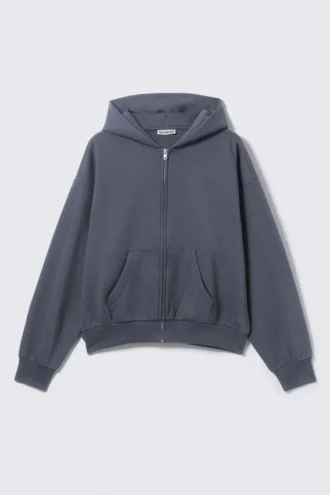 Loose Fit Zip Hoodie – Washed Blue