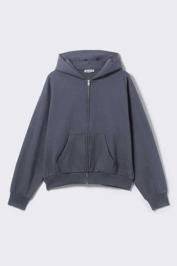 Loose Fit Zip Hoodie – Washed Blue Loose Fit Zip Hoodie – Washed Blue