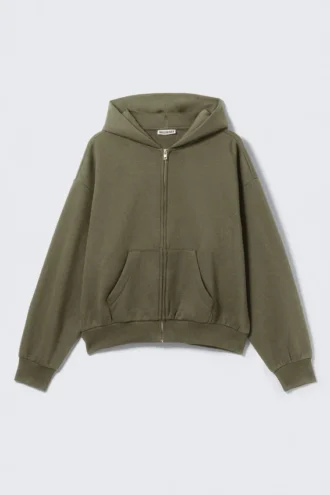 Loose Fit Zip Hoodie – Washed Dark Green Loose Fit Zip Hoodie – Washed Dark Green