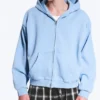 Loose Fit Zip Hoodie – Washed Light Blue Loose Fit Zip Hoodie – Washed Light Blue