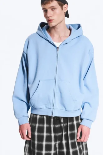 Loose Fit Zip Hoodie – Washed Light Blue