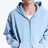 Loose Fit Zip Hoodie – Washed Light Blue Loose Fit Zip Hoodie – Washed Light Blue