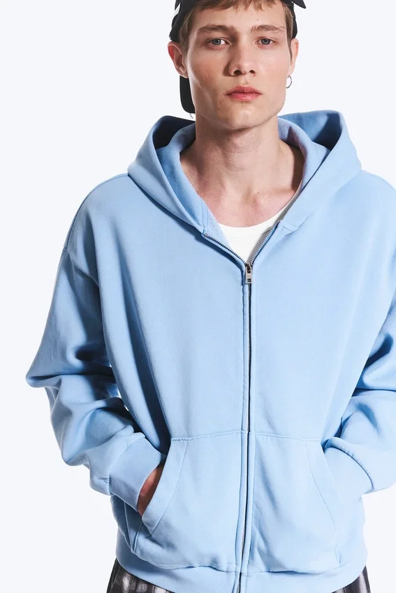 Loose Fit Zip Hoodie – Washed Light Blue Loose Fit Zip Hoodie – Washed Light Blue