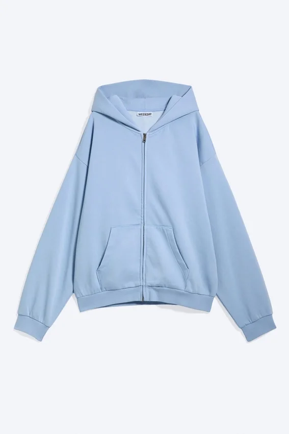 Loose Fit Zip Hoodie – Washed Light Blue Loose Fit Zip Hoodie – Washed Light Blue